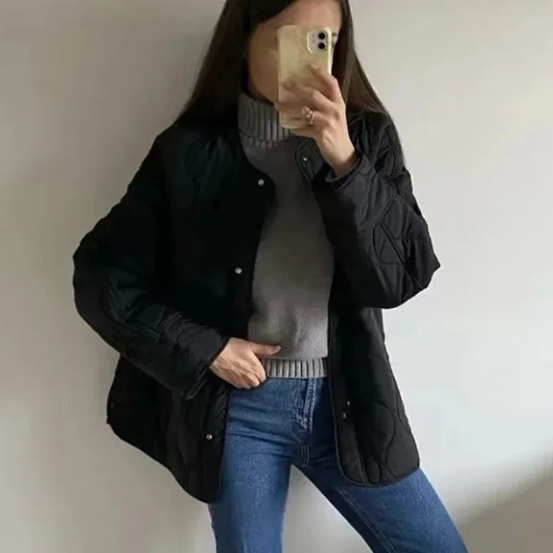 MUJER Black Quilted Jacket Women Padded Demi-season Jackets for Women Long Sleeve Winter Coat Female Outerwears Women's Jacket 3