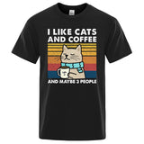 "I Like Cats and Coffee" Funny T-Shirt for Men | Casual Loose Fit Cotton Crewneck | Hip Hop Style