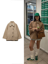 Women's Casual Vintage Khaki Coat Bat Sleeve Lapel Warm Tweed Coat Autumn and Winter Fashion Loose Single Breasted Coat