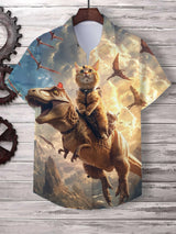 Men's Playful Cat Graphic Button-Down