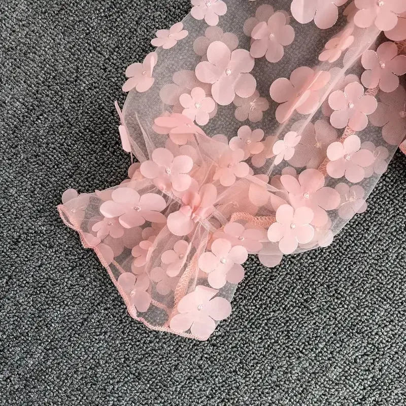 Flower Three-dimensional Decoration Slash Neck Long Sleeve Women's Blouse Shirt Korean Fashion Female Clothing Tops 2025 Summer 5