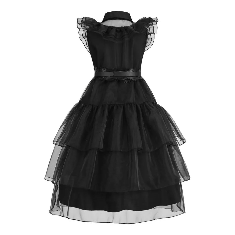 Children Addams Dress Kids Princess Black Wednesday Dance Dress Girl Cosplay Halloween Horror Costume Family Christmas Disguise 3