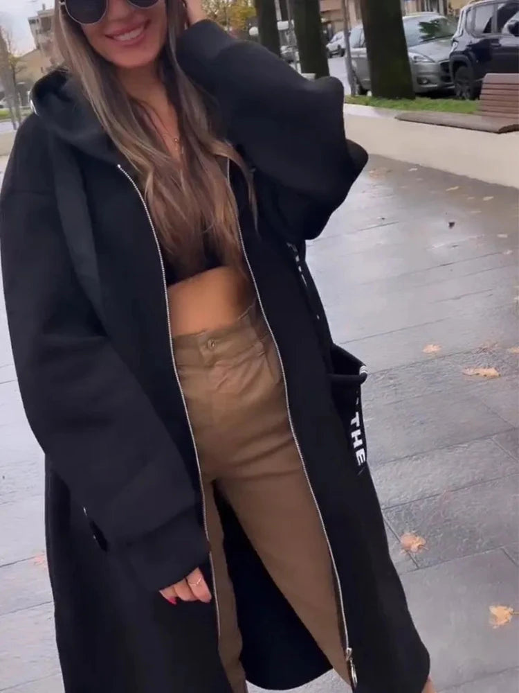 2024 Autumn/Winter Fashion New Women's Elegant Loose Warm Coat Splicing Casual Commuting Style Hooded Cardigan Zipper Hoodie 5