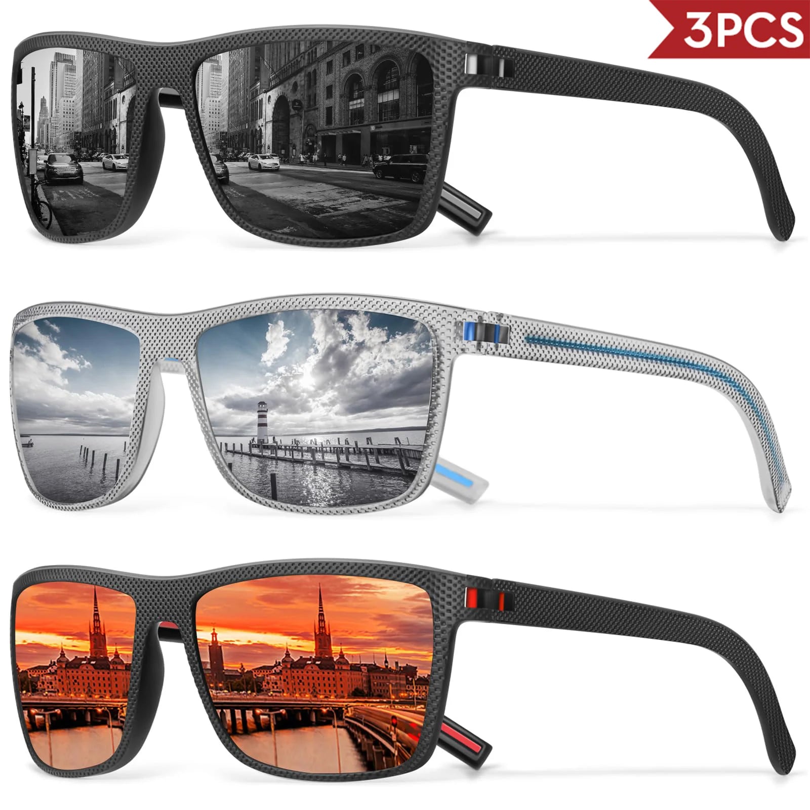 3/4 Pack New Designer Box Polarized Colorful Sunglasses