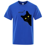 Black Cat Print T-Shirt - Funny Meow Design, Men's Loose Fit Summer Top 2