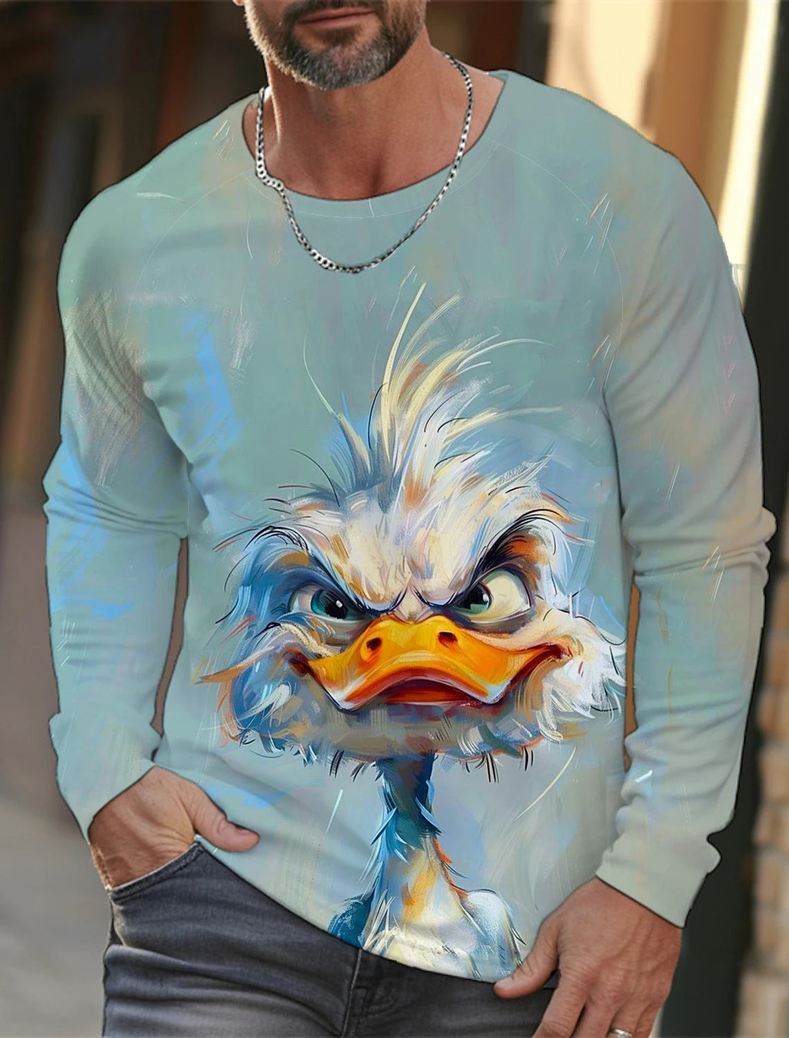 Funny 3D Animal Print Mens Top Fashion Cotton Long Sleeve T-shirt Men