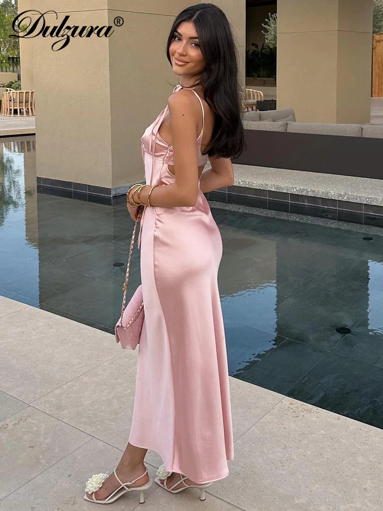 Dulzura Backless Lace Up Spaghetti Straps Cut Out Midi Dress Women Club Holiday Evening Party Dresses Y2K Clothes Drop Shipping 3