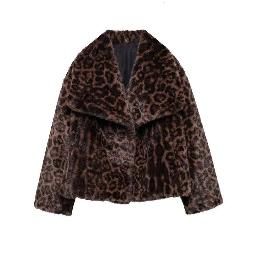 Leopard Print Faux Fur Jacket