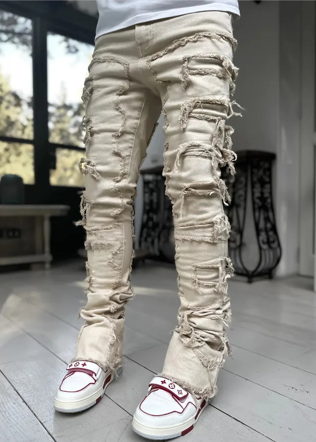 Men’s Slim Fit Patchwork Distressed Jeans