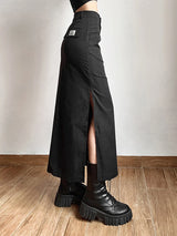Goth Dark Grunge Casual Tag Split Women Midi Skirts Mall Gothic Punk High Raise Slim Long Skirt Y2k Sexy Fashion Streetwear 2023 3