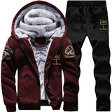 Men's autumn and winter sports set hooded casual cardigan jacket outdoor thickened warm sports shirt+pants two-piece set