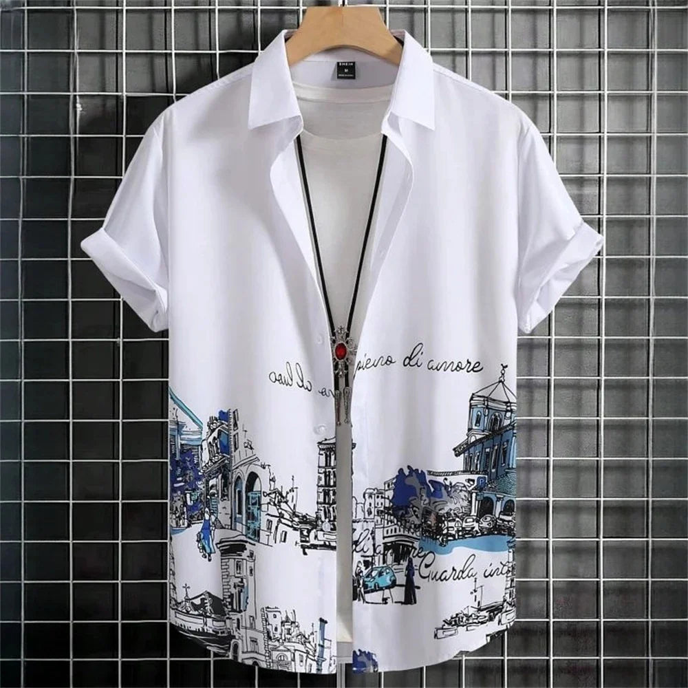3D Printed Men's Lapel Shirt - Geometric Design, Short Sleeve Hawaiian Style 4