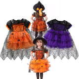 Baby Halloween Costume Girls Princess Spider Mesh Dress Children Vampire Performance Elegant Clothes Witch Dresses 1-6 Y