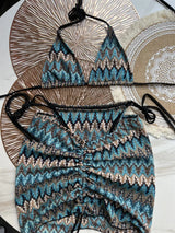 Maple Leaf Knitted 3-Piece Bikini Set - Women's Skirt Swimsuit 4