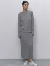 Hirsionsan Modal Soft Loose Sets Women 2025 Casual Two Pieces Long Sleeve T Shirts and High Waist Dresses Outfits Tracksuit