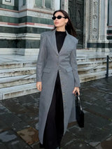 Fashion Waist Cinching Woolen Long Coats For Women Lapel Long Sleeve Single-breasted Shoulder Pad Coat New Lady Commuter Outwear 3