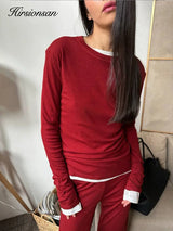 Hirsionsan Modal Soft Loose Sets Women 2025 Casual Two Pieces Long Sleeve T Shirts and High Waist Dresses Outfits Tracksuit 4