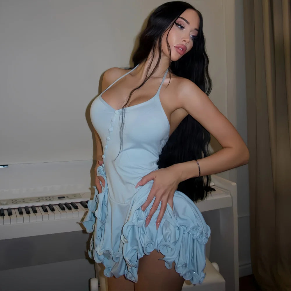Women’s V-Neck Ruffle Hem Mini Dress
