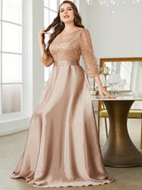 Mgiacy Crew neck long sleeve sequin patchwork satin long gown ball dress Party dress Bridesmaid dress 4