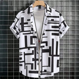 3D Printed Men's Lapel Shirt - Geometric Design, Short Sleeve Hawaiian Style 5