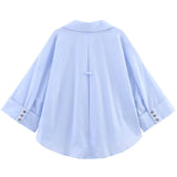 HXAO 2025 Women's Shirt Summer Crop Oversized Shirts & Blouses White Blue Rose Brown Striped Shirt Elegant Long Sleeve blouses 4