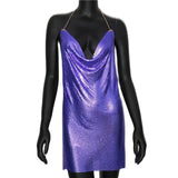 2024 Sexy Clubwear Backless Sequin Short Dress For Women Cocktail Metalic Split Mesh Harness Body Chain Club Low Cut Mini Dress 10