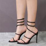 Elegant Snake Twine Around Crystal High Heel Sandals | Women Summer Fashion 4
