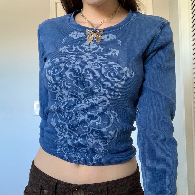 Dark-Academia-Graphic-Print-T-shirt-E-girl-Gothic-Mall-Goth-Alt-Emo-Crop-Top-Y2K