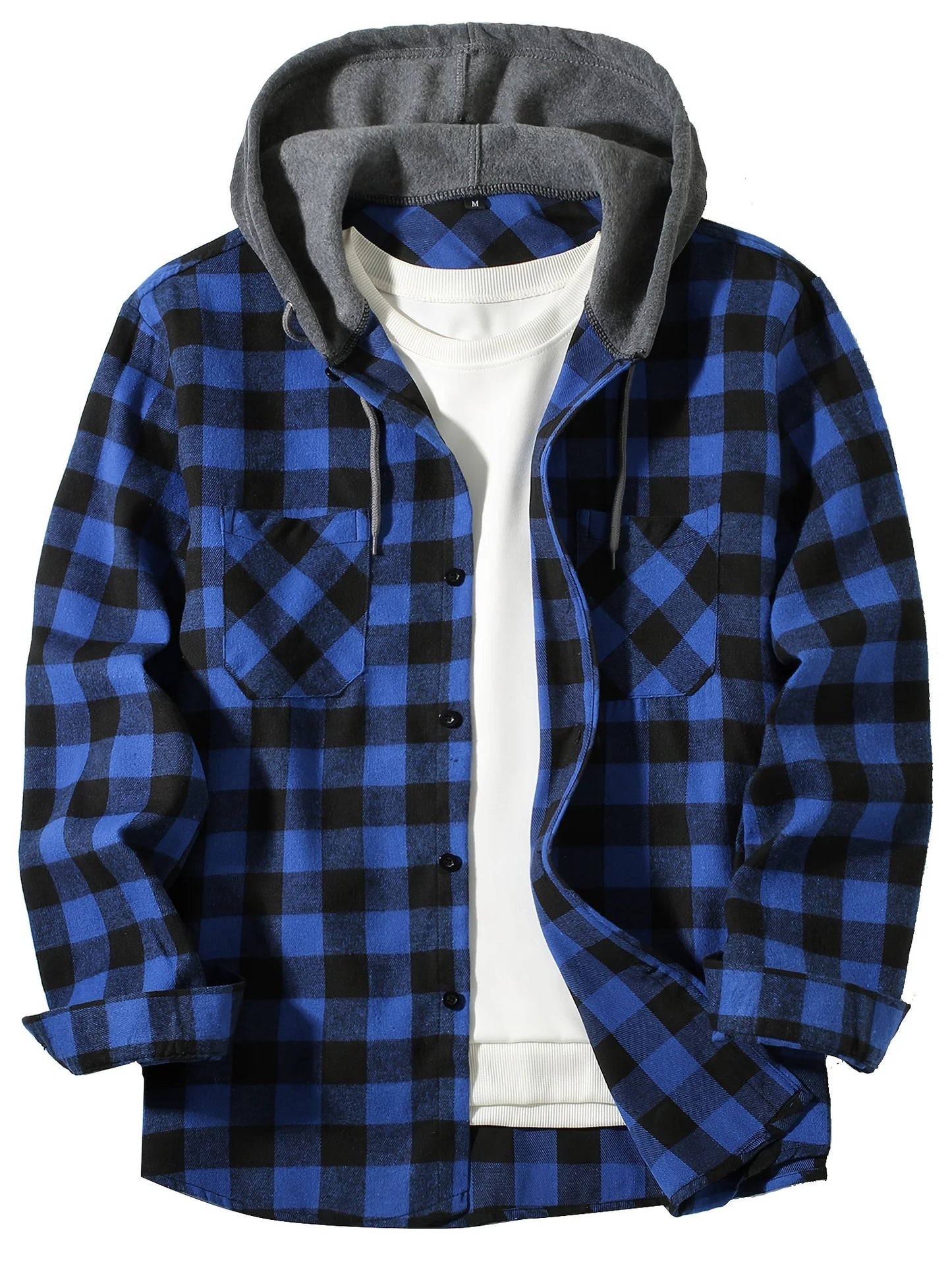 Men's Loose Plaid Hooded Shirt Large Size Fashion Casual Long sleeved Shirt Street StyleS-3XL 2