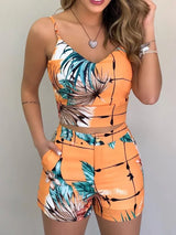 Women's Casual Summer Print Spaghetti Strap Crop Top & Short Set - 2 Piece Outfit 2