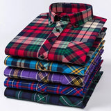 Autumn Thick Flannel Shirt Plaid Shirts Standard-Fit For Men Long Sleeve Pure Cotton Fashion Single Patch Pocket Design Young