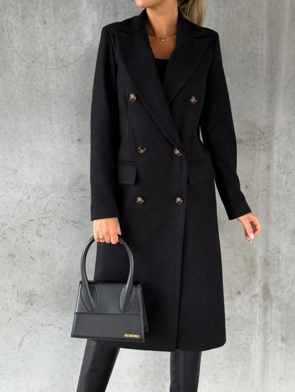 Women’s Slim-Fit Double-Breasted Wool-Blend Coat