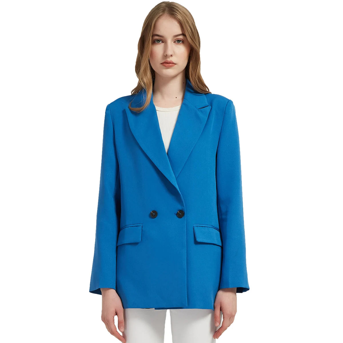 Autumn-and-spring-women-s-blazer-jacket-casual-solid-color-double-breasted-pocket-decorative-coat