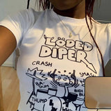 Harajuku Loded Diper Letter Print Crop Top Y2K Aesthetic Gothic Summer Baby Tee Vintage Short Sleeve Slim T-shirt Woman Clothing