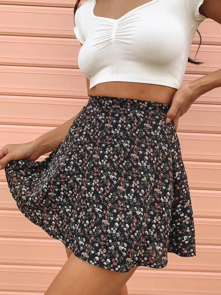 Tossy Boho Floral Print Party Skirt Summer New High Waist Pleated Skirt Short Beach Sexy Frills Mini Skirts For Women 2022 7