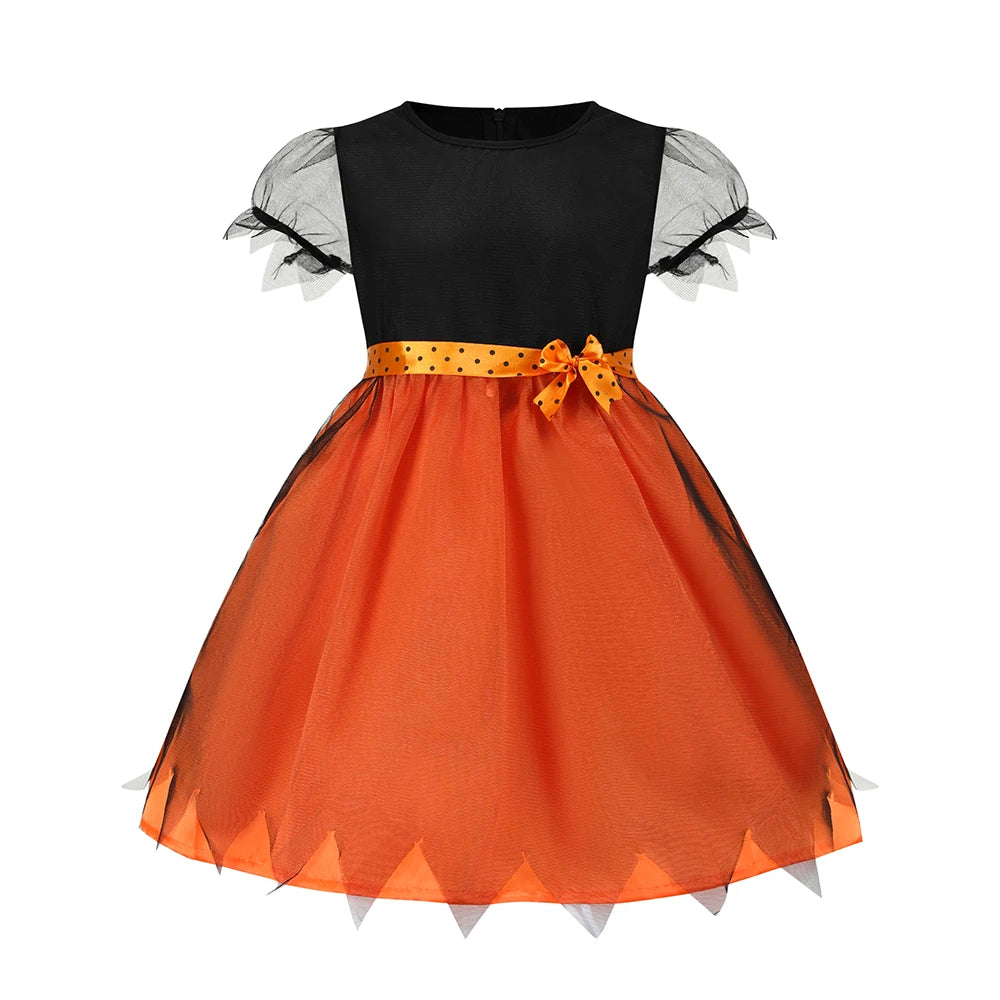 2025 Children's Pumpkin Costume Role Playing Girls Dress Carnival Party Halloween Cosplay Performance Kid Outfit 3