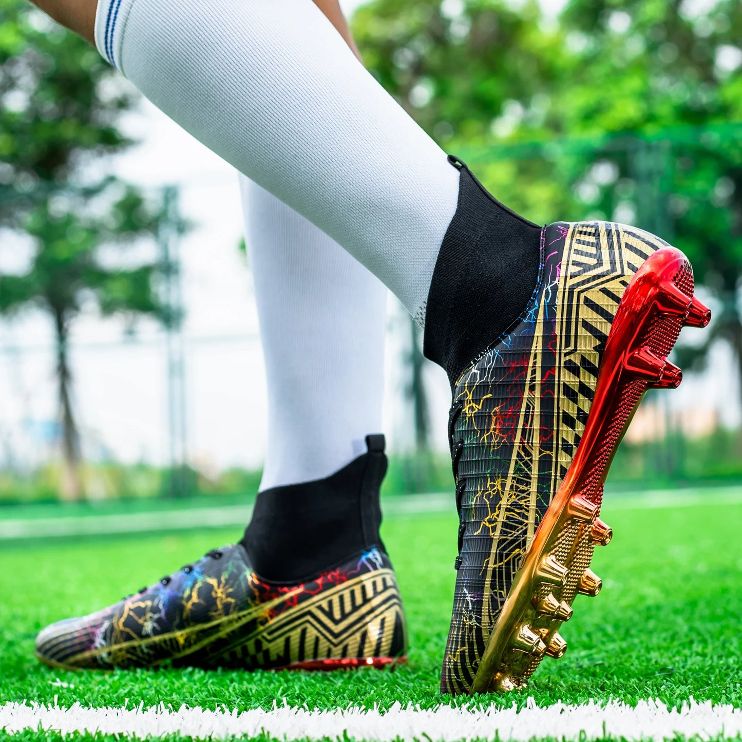 Men's Soccer Shoes High-Top Football Cleats, Outdoor Breathable Athletic Professional Spikes Youth Boys Football Shoes Unisex 3