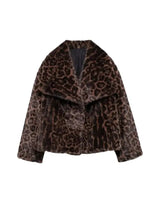 Women's Thick Warm Leopard Faux Fur Jacket, Lapel Collar Coat, Long Sleeve Female Outerwear, Chic Tops, Fashion 4