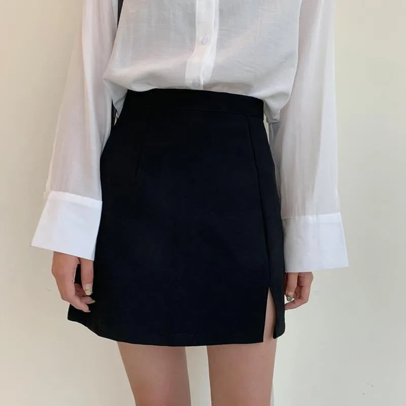 Skirts Women Split Elegant Office Ladies Spring Mujer Faldas Casual Hot Sale A-line Black   Design Comfortable Ulzzang 2