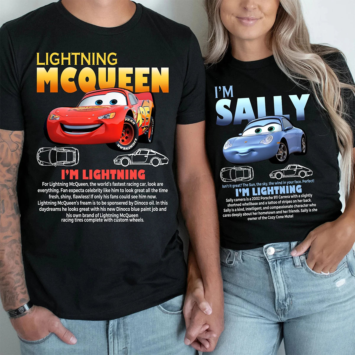 Fun Sally I'm Lightning Car Outfit T Shirt for Men Women Mcqueen Tee Shirt 100% Cotton New Arrival Clothing Love Gift For Couple 5