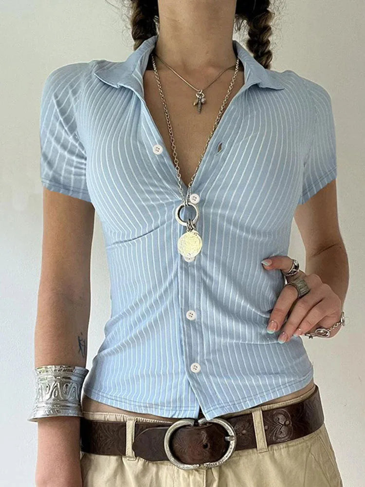 Women's Fashion Loose Cropped Poplin Shirt Vintage Long Sleeve Button-Up Blouse Chic Top with Pockets 6