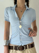 Women's Fashion Loose Cropped Poplin Shirt Vintage Long Sleeve Button-Up Blouse Chic Top with Pockets 6
