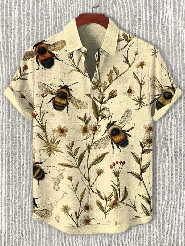 Men's Playful Cat Graphic Button-Down