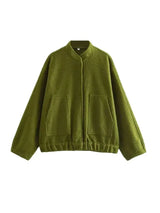 Women Fashion With Pockets Oversized Bomber Jacket Coat Vintage Long Sleeve Snap Button Female Outerwear Chic Tops 5