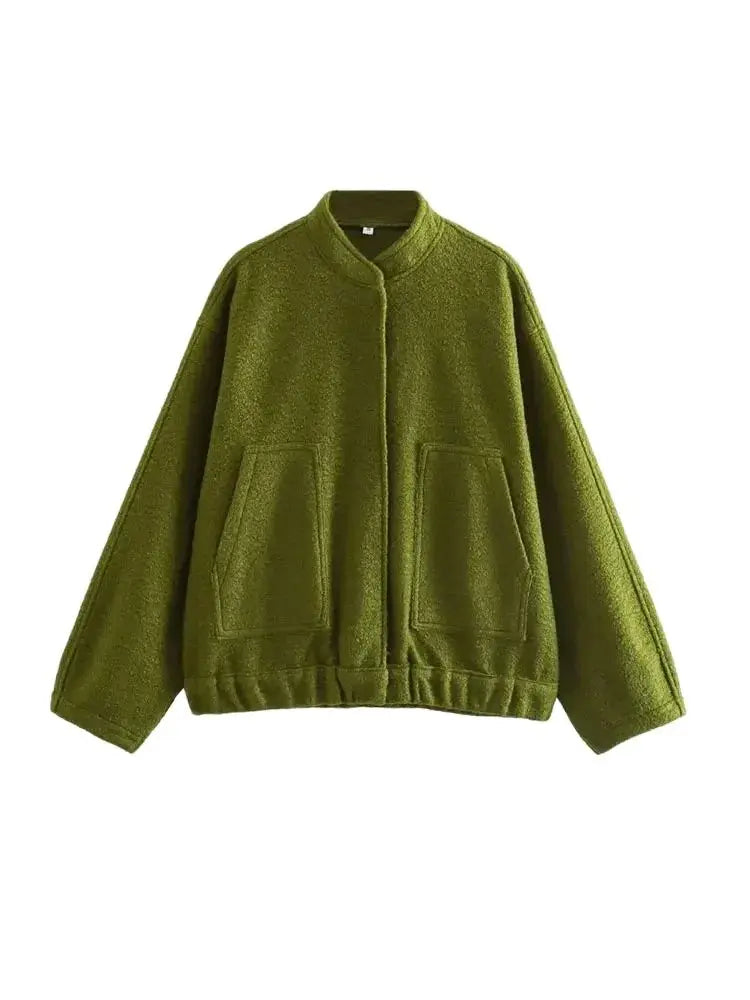 Women Fashion With Pockets Oversized Bomber Jacket Coat Vintage Long Sleeve Snap Button Female Outerwear Chic Tops 5