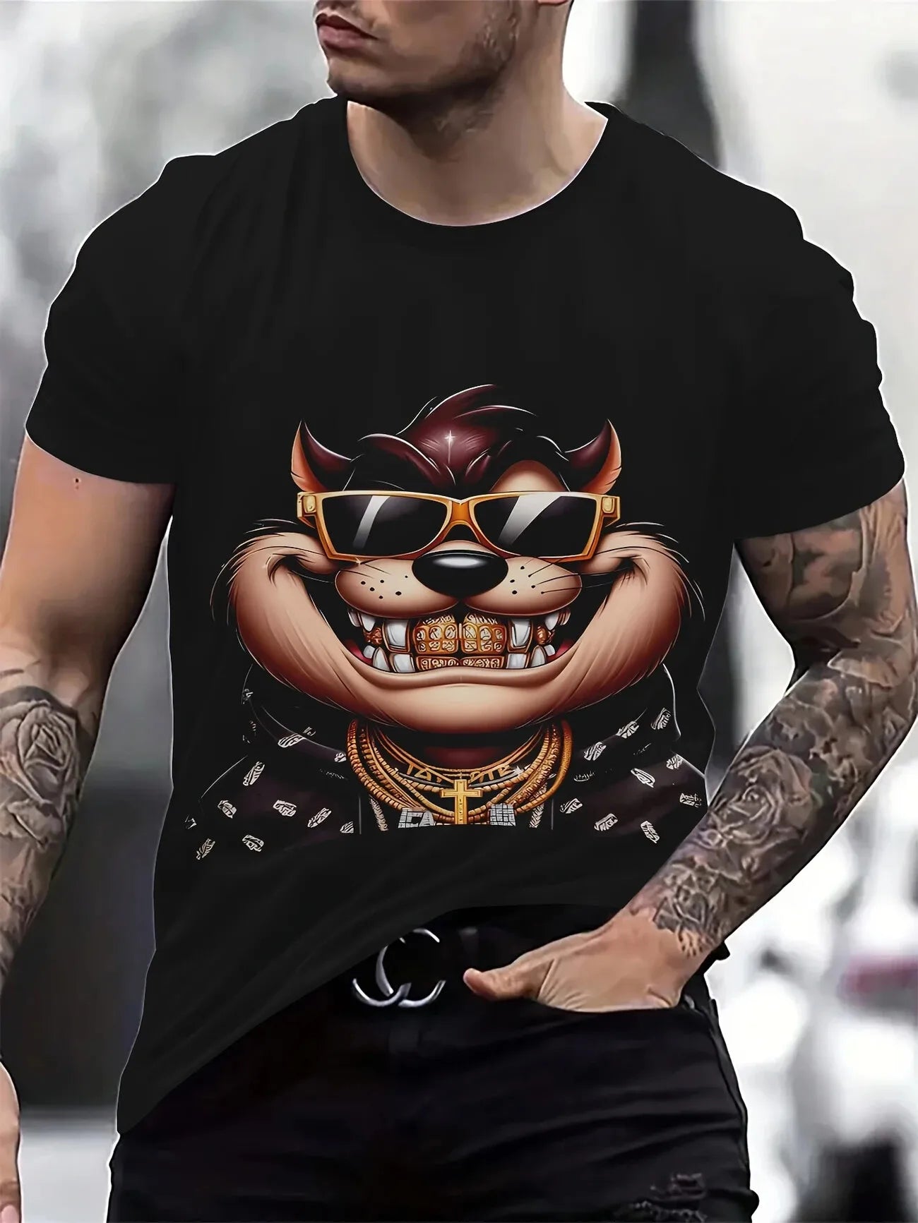 Angry Animal Print Summer Men's T Shirt Casual Short Sleeve Fashion Streetwear Male Oversized Clothing Crew Neck T-Shirts