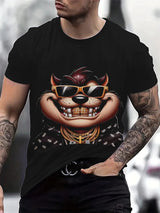 Angry Animal Print Summer Men's T Shirt Casual Short Sleeve Fashion Streetwear Male Oversized Clothing Crew Neck T-Shirts