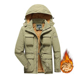 Detachable windproof sleeved hooded jacket suitable for outdoor activities men's casual waterproof multi pocket jacket vest