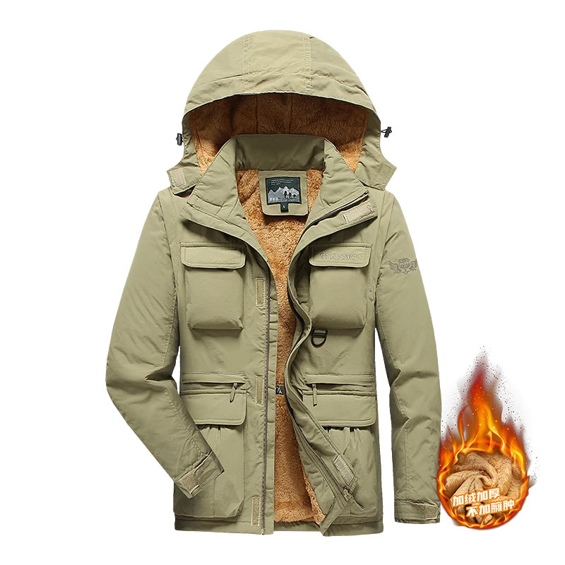 Detachable windproof sleeved hooded jacket suitable for outdoor activities men's casual waterproof multi pocket jacket vest