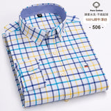 100-Cotton-Oxford-Men-s-Shirts-Long-Sleeves-Plaid-Soft-Regular-Fit-Formal-Dress-Shirt-Pocket